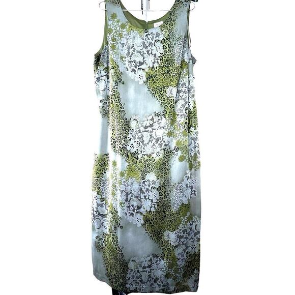 Vintage 90s Miss Dorby Plus Size Sleeveless Green Print Dress Abstract Sz 14W - Picture 1 of 5